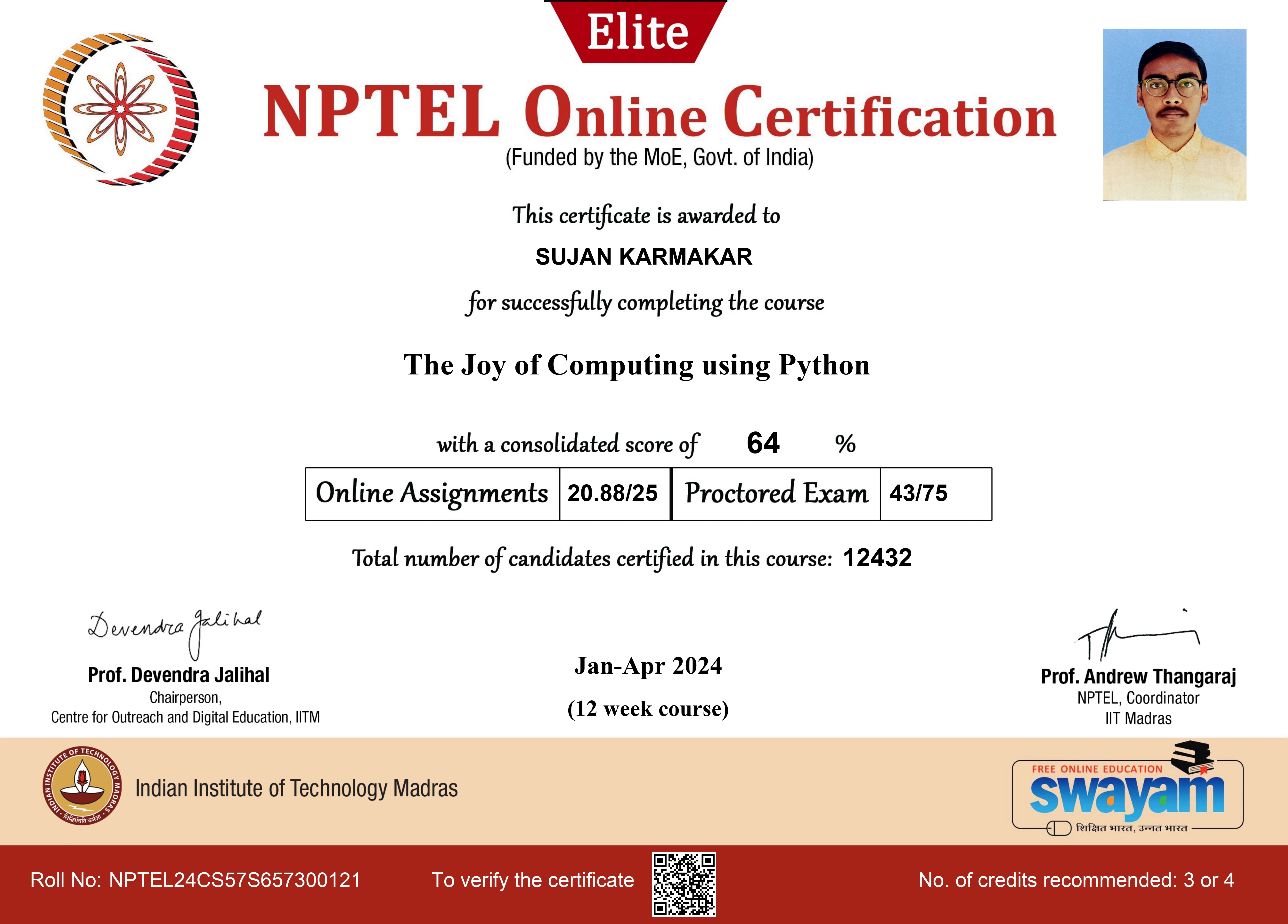 The Joy of Computing using Python Certificate